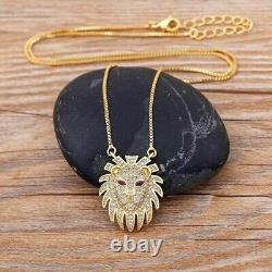 1.70 Ct Round Real Moissanite Lion Head Pendant 14K Yellow Gold Plated Silver