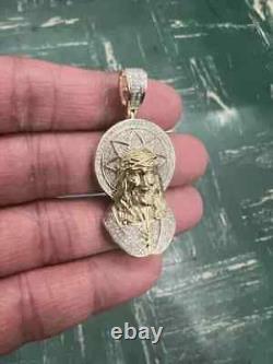 1.80Ct Round Cut Moissanite Jesus Head Face Pendant In 14K Yellow Gold Plated