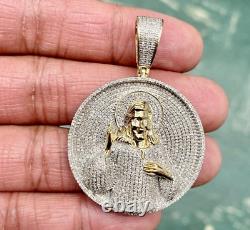 1.80Ct Round Real Moissanite Jesus Head Face Pendant 14K Yellow Gold Plated