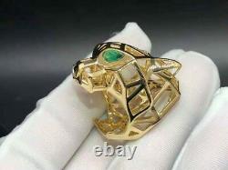 1 Ct Lab Created Green Emerald Men's Panther Head Ring 14K Yellow Gold Plated