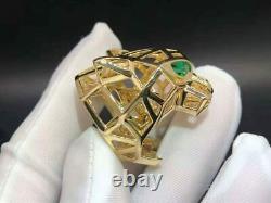 1 Ct Lab Created Green Emerald Men's Panther Head Ring 14K Yellow Gold Plated