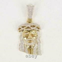 2Ct Round Cut Diamond Jesus Head Charm Pendant 14k Yellow Gold Finish Free Chain