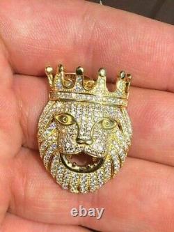 2Ct Round Cut Real Natural Moissanite Lion Head Pendant 14K Yellow Gold Plated