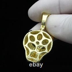2Ct Round Cut Simulated Diamond Leopard Head Men's Pendant Yellow Gold Plated FN