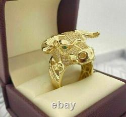 2Ct Round Lab Created Diamond Bull Head Hop Band Men Ring 14k Yellow Gold Plated