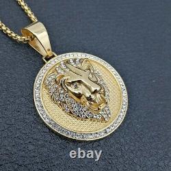 2.20Ct Round Cut Moissanite Lion Head Pendant 14K Yellow Gold Plated Silver