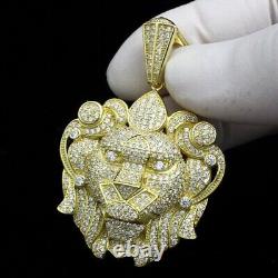 2.20 Ct Round Cut Diamond Lion Head Shape Charm Pendant 14K Yellow Gold Finish