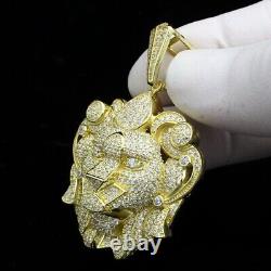 2.20 Ct Round Cut Diamond Lion Head Shape Charm Pendant 14K Yellow Gold Finish