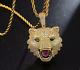 2.50Ct Round Cut Real Moissanite Tiger Head Charm Pendant 14K Yellow Gold Plated