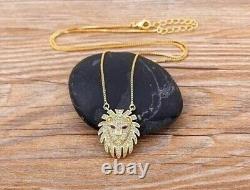 2.50 Ct Round Cut Simulated Moissanite Lion Head Pendant 14K Yellow Gold Plated