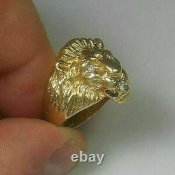 2.50ct Solid 14K Yellow Gold Men's Round-Cut White 3 Moissanite Lion Head Ring