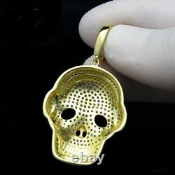 2 Ct Round Cut Simulated Diamond Head Phone Skull Pendant 14k Yellow Gold Plated