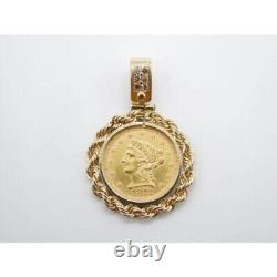 2 Ct Round Moissanite Liberty Head Quarter Eagle Pendant 14K Yellow Gold Plated