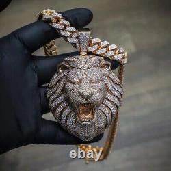 3Ct Lab Created Diamond Men Lion Head 14K Yellow Gold Plated