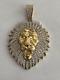 3Ct Round Cut Natural Moissanite Lion Head Silver Pendant 14K Yellow Gold Plated