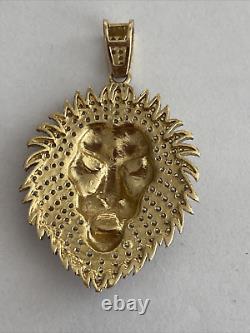 3Ct Round Cut Natural Moissanite Lion Head Silver Pendant 14K Yellow Gold Plated
