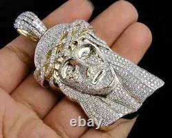 3Ct Round Cut Real Moissanite Big Jesus Head Pendant Yellow Gold Plated Silver