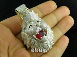 3Ct Round Cut Red Ruby Lions Head Men's Pendant 14K Yellow Gold Over Free Chain