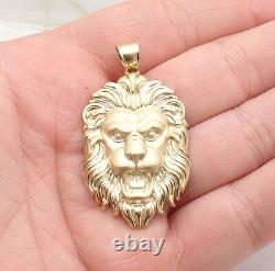 3D Mens Roaring Lion Head Charm Pendant for Chains Real Solid 14K Yellow Gold