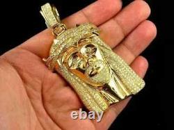 3.00Ct Round Cut Real Moissanite Jesus Head Pendant In 14K Yellow Gold Plated