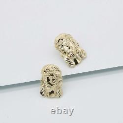 3/4 Jesus Head Diamond Cut Stud Earrings Real Solid 10K Yellow Gold