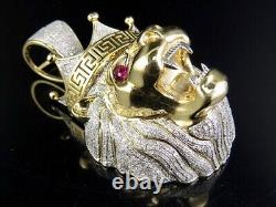 3.75CT Roaring Lion Head of Simulated Diamond & Ruby Eyes 14k Yellow Gold Plated