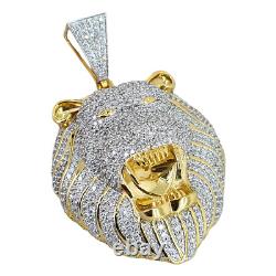 3 Ct Round Cut Simulated Diamond Hip Hop Lion Head Pendant 14k Yellow Gold Over