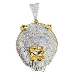 3 Ct Round Cut Simulated Diamond Hip Hop Lion Head Pendant 14k Yellow Gold Over