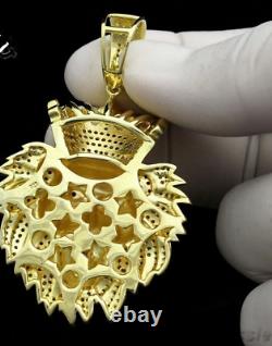4CT Lab Created Diamond Lion Head Crown Pendant 14K Yellow Gold Plated 18 Chain