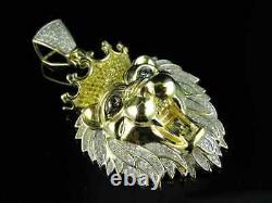 4.00Ct Round Cut 3D Roaring Lion Head Charm Pendant 14K Yellow Gold Plated