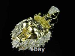 4.00Ct Round Cut 3D Roaring Lion Head Charm Pendant 14K Yellow Gold Plated