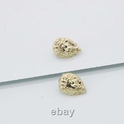 5/8 Lion Head Shiny Stud Earrings Real Solid 10K Yellow Gold