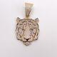 9ct Yellow Gold Tiger Head Pendant Iced-Out Cubic Zirconia Bold, Solid Design
