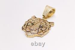 9ct Yellow Gold Tiger Head Pendant Iced-Out Cubic Zirconia Bold, Solid Design