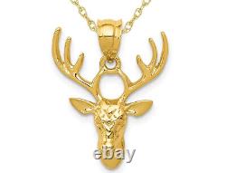 Deer Head Buck Pendant Necklace in 14K Yellow Gold