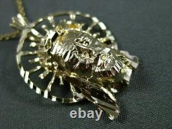 Estate Large 14kt Yellow Gold Handcrafted Diamond Cut Christ Head Pendant #24855