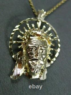 Estate Large 14kt Yellow Gold Handcrafted Diamond Cut Christ Head Pendant #24855