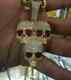Halloween Gift 12 Ct Cut Ruby Skull Head Pendant 14K Yellow Gold Over