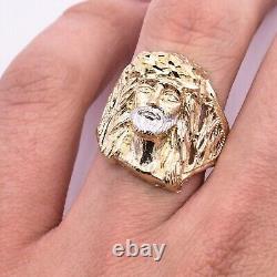 Jesus Head Textured Two-Tone Ring Solid 10K Yellow White Gold