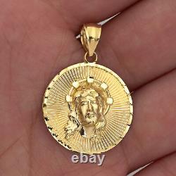LOVEBLING 10K Yellow Gold Jesus Head Medallion Charm Pendant (1.26 x 0.83)