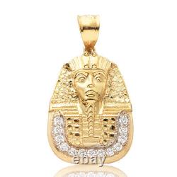 LOVEBLING 10k Yellow Gold Pharaoh Head with 13cz Pendant (1.35 x 0.75)