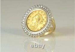 Ladies Liberty Head Round Cut Lab Created Diamond Ring 14k Yellow Gold Plated