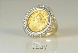 Ladies Liberty Head Shape 3 Ct Round Real Moissanite Ring 14k Yellow Gold Plated