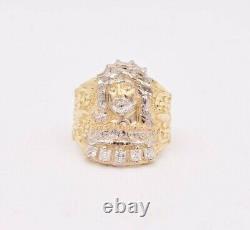 Large Men's Jesus Head Last Supper CZ Ring Real Solid 10K Yellow White Gold