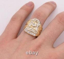 Large Men's Jesus Head Last Supper CZ Ring Real Solid 10K Yellow White Gold