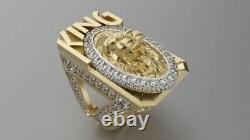 Men's 14k Yellow Gold Plated 1ct Round Cubic Zirconia Lion Head Ring 925 Silver