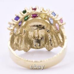 Men's Native American Indian Head Rainbow CZ Solid 10K Yellow Gold ALL SIZES