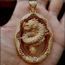 Moissanite 2Ct Round Good Cut Dragon Head Pendant 14K Yellow Gold Silver Plated