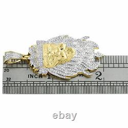 Pave 2Ct Round Real Moissanite Lion Head Pendant 14K Yellow Gold Silver Plated