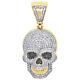 Pendant 14K Yellow Gold Silver Plated 2Ct Moissanite Skull Head Mens Pave Charm